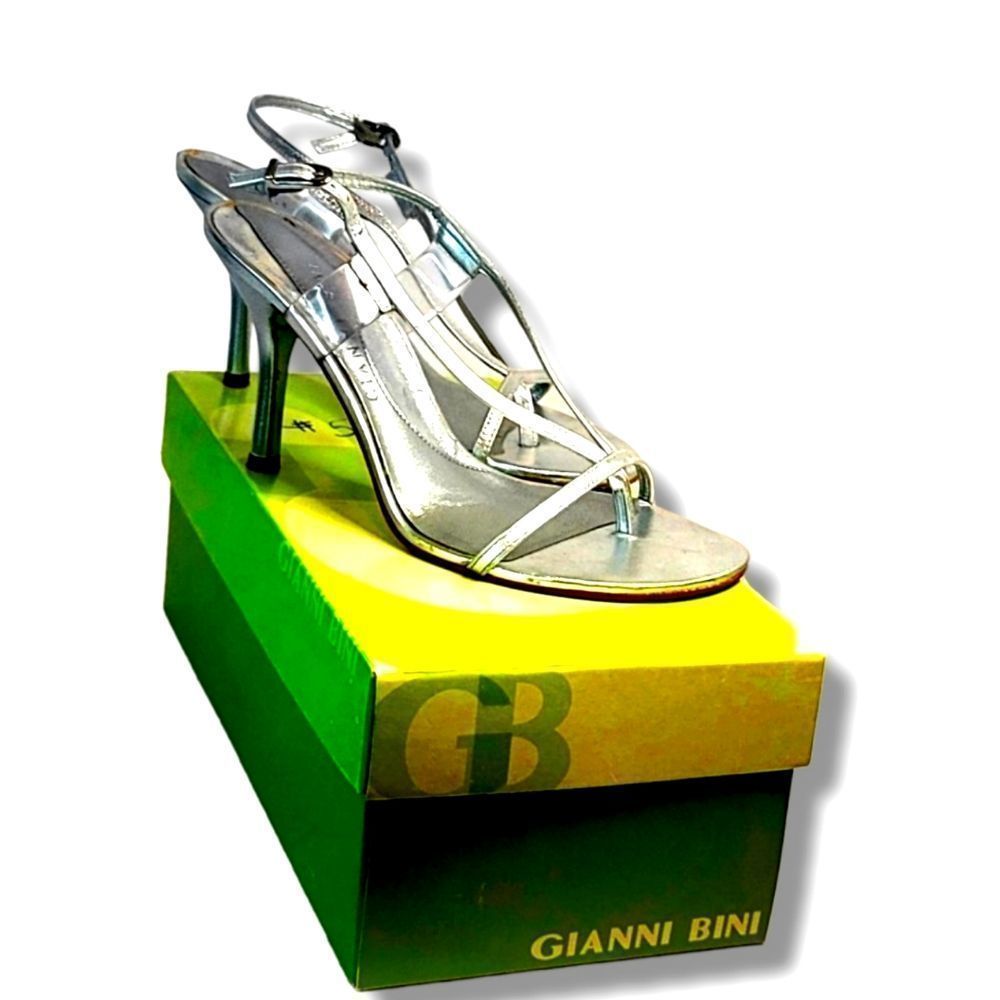Gianni Bini Silver Strap Open Toe Slingback Heels size 6M